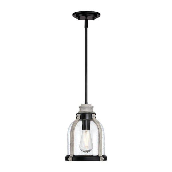 Westinghouse Pendant 60W Mini Cindy, Matte Black, Antique Ash Accents Clear Seeded Glass 6129700 - main